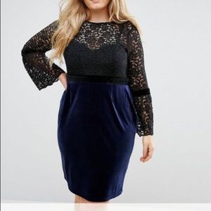 Plus Midi Dress - Velvet Lace with Sleeves